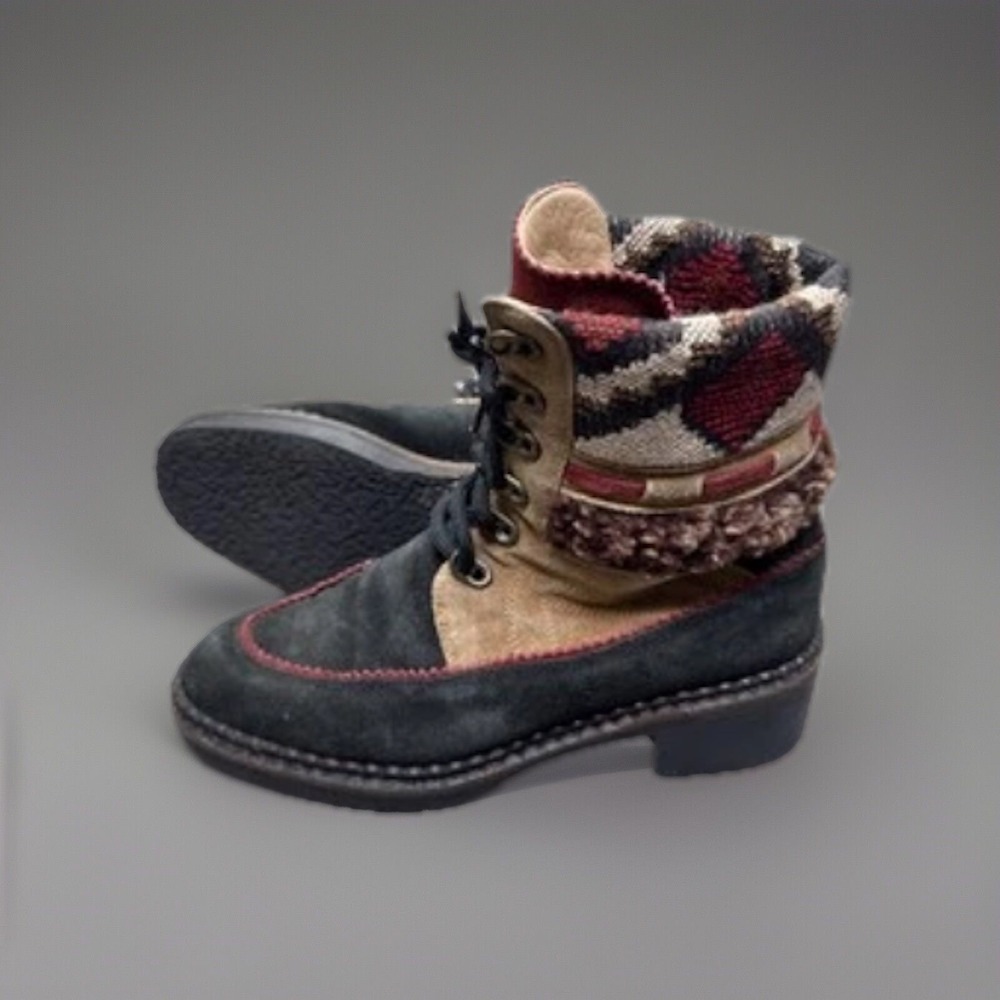 Vicini Boots Womens 36 (6) Booties Southwestern Aztec Boho Ankle Tie Brown Suede